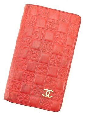 Chanel Wallet Purse Long Wallet Red Gold Woman Authentic Used Y7216